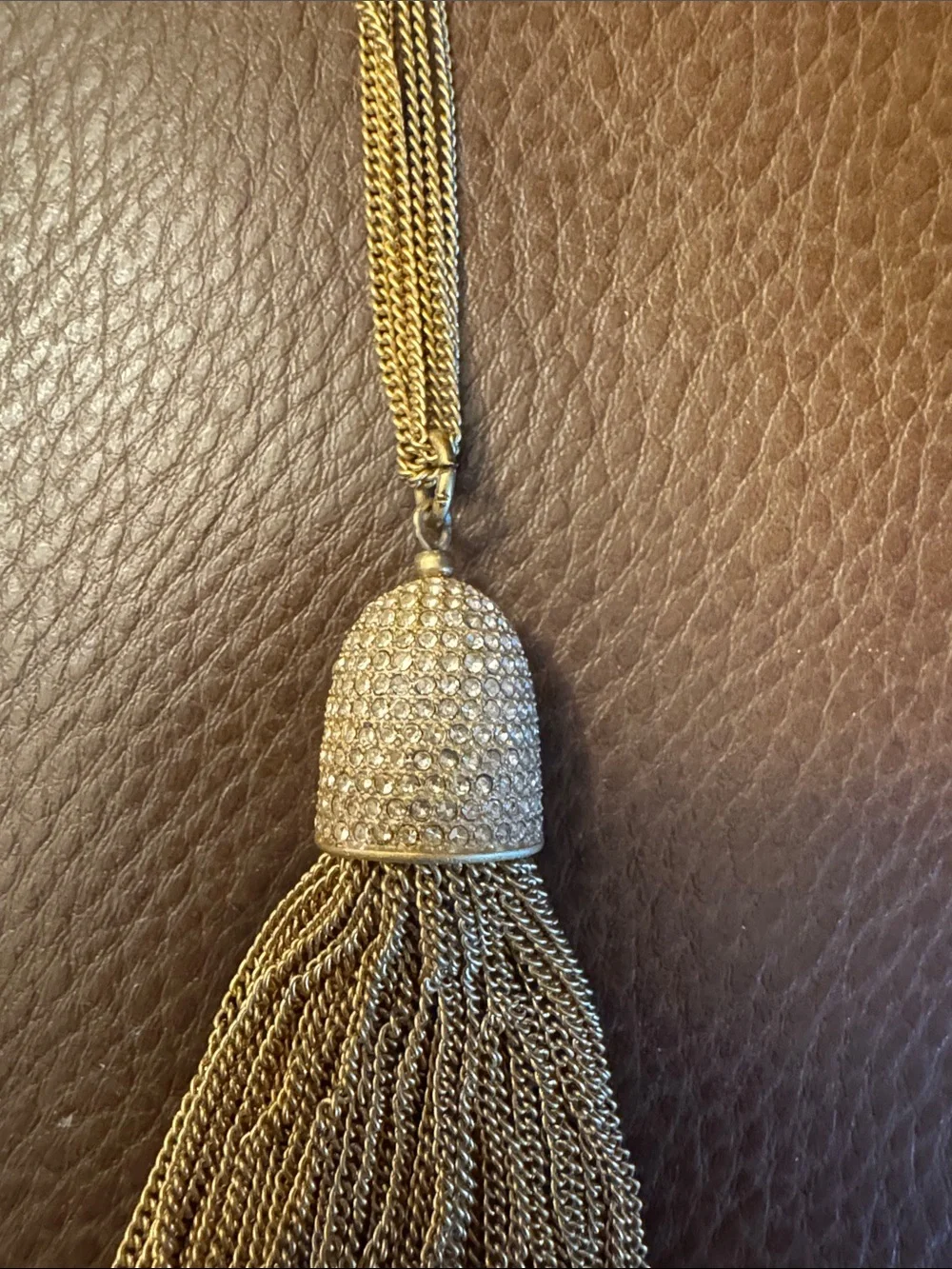 Kate Spade Glimmer Shimmer long tassel necklace w/cascading tassel & crystal cap